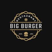 klassischer Vintage-Retro-Label-Emblem Schinken-Rindfleisch-Patty-Burger für Fast-Food-Restaurant-Logo-Design-Inspiration vektor