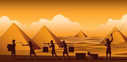 bygga pyramid i Egypten i antiken använda män att vara slav hela dagen, tecknad version vektor