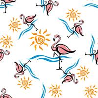 Sömlöst mönster. Flamingo. Hav och sol. Tropisk. Sommar design Vektor illustration.