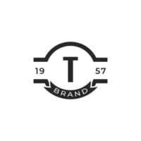 vintage insignien buchstabe t logo design template element. geeignet für identität, etikett, abzeichen, café, hotelikonenvektor vektor
