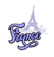 Resa. Resan till Frankrike, Paris. Text. En skiss av Eiffeltornet. Designkonceptet för turistnäringen. Vektor illustration.