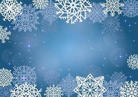 elegant julbakgrund med många snöflingor och plats för text i mitten. blå vektorillustration. vektor