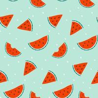 nahtloses Muster mit Wassermelonenstücken. farbenfrohe sommerkulisse für textil- und verpackungspapier. Wassermelonenscheiben auf grünem Hintergrund. vektor flache hand gezeichnete illustration.