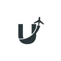 första bokstaven u resa med flygplan flyg logotyp designmall element vektor