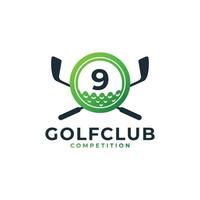 logotyp för golfsport. nummer 9 för golf logo design vektor mall. eps10 vektor