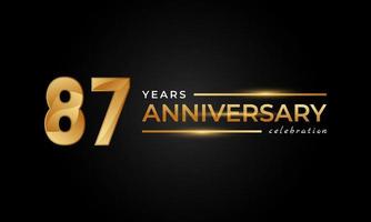 87-jährige Jubiläumsfeier mit glänzender goldener und silberner Farbe für Feierlichkeiten, Hochzeiten, Grußkarten und Einladungen einzeln auf schwarzem Hintergrund vektor