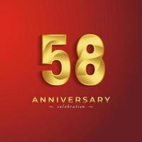58-årsjubileumsfirande med gyllene glänsande färg för festevenemang, bröllop, gratulationskort och inbjudningskort isolerad på röd bakgrund vektor