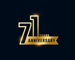 71-årsjubileumsfirande med glänsande konturnummer gyllene färg för festevenemang, bröllop, gratulationskort och inbjudan isolerad på mörk bakgrund vektor