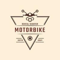 klassisk vintage retro etikett märke emblem motorcykel och skoter uthyrning logotyp design inspiration vektor