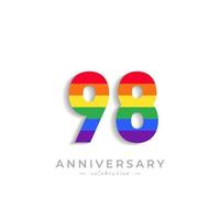 98-jährige Jubiläumsfeier mit Regenbogenfarbe für Feierveranstaltung, Hochzeit, Grußkarte und Einladung einzeln auf weißem Hintergrund vektor