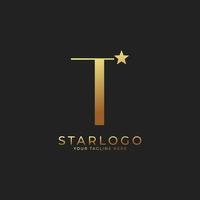 abstrakt första bokstaven t star logotyp. guld ett brev med stjärnikon kombination. användbar för företags- och varumärkeslogotyper. vektor