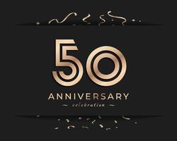 50 års jubileumsfirande logotypdesign. grattis på jubileumshälsningen firar händelse med gyllene multipellinje och konfetti isolerad på mörk bakgrundsdesignillustration vektor