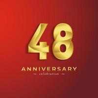 48-jähriges Jubiläum mit golden glänzender Farbe für Feierlichkeiten, Hochzeiten, Grußkarten und Einladungskarten einzeln auf rotem Hintergrund vektor