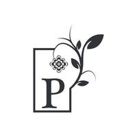 elegant p lyxig logotyp fyrkantig ram märke. blommig med blommor blad. perfekt för mode, smycken, skönhetssalong, kosmetika, spa, boutique, bröllop, brevstämpel, hotell- och restauranglogotyp. vektor