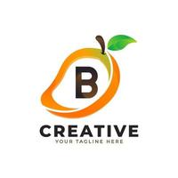 buchstabe b logo in frischer mangofrucht mit modernem stil. Markenidentitätslogos entwerfen Vektorillustrationsschablone vektor
