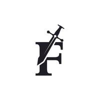 bokstaven f med svärd ikon vektor logotyp designmall inspiration