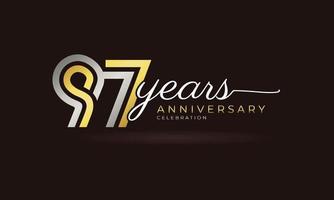 97-jähriges Jubiläumsfeier-Logo mit verknüpften mehrzeiligen silbernen und goldenen Farben für Feierlichkeiten, Hochzeiten, Grußkarten und Einladungen einzeln auf dunklem Hintergrund vektor