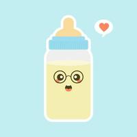flaches design der babymilchflasche. lustige Milchflaschenfiguren mit lächelnden Gesichtern, Cartoon-Vektorillustration isoliert auf farbigem Hintergrund. süße und kawaii Milchflasche. vektor