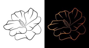 blomma kontur ikon, enkel doodle skiss linje konst stil, svart och guld blommig botanik set. skönhet elegant logotyp designelement. grafisk isolerad symbol ritning. platt form, bröllop tatuering print kort. vektor