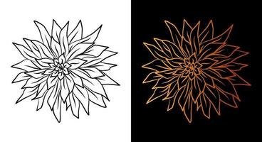 blomma kontur ikon, enkel doodle skiss linje konst stil, svart och guld blomma botanik set. skönhet elegant logotyp designelement. grafisk isolerad symbol ritning. platt form, bröllop tatuering print kort. vektor