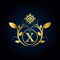 elegantes x-luxus-logo. goldenes blumenalphabetlogo mit blumenblättern. Perfekt für Mode, Schmuck, Schönheitssalon, Kosmetik, Spa, Boutique, Hochzeit, Briefstempel, Hotel- und Restaurantlogo. vektor