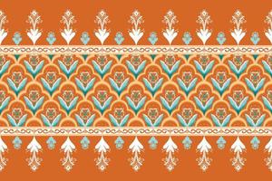 blå blomma på orangebrun geometriskt etniskt orientaliskt mönster traditionell design för bakgrund, matta, tapeter, kläder, omslag, batik, tyg, vektorillustrationbroderistil vektor