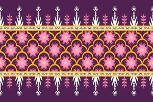 rosa blume auf lila, gelbes geometrisches ethnisches orientalisches muster traditionelles design für hintergrund, teppich, tapete, kleidung, verpackung, batik, stoff, vektorillustrationsstickereiart vektor