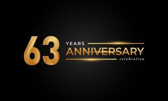 63-jährige Jubiläumsfeier mit glänzender goldener und silberner Farbe für Feierlichkeiten, Hochzeiten, Grußkarten und Einladungen einzeln auf schwarzem Hintergrund vektor