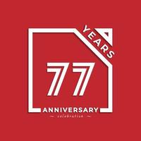 77-jähriges Jubiläum Logodesign mit verknüpfter Zahl im Quadrat isoliert auf rotem Hintergrund. glücklicher jubiläumsgruß feiert ereignisdesignillustration vektor