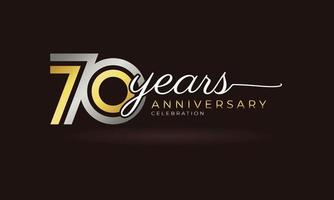 Logotyp zum 70-jährigen Jubiläum mit verknüpften mehrzeiligen silbernen und goldenen Farben für Feierlichkeiten, Hochzeiten, Grußkarten und Einladungen einzeln auf dunklem Hintergrund