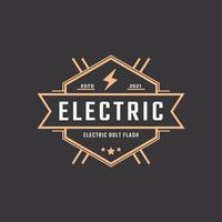 hipster vintage retro rustik etikett märke för elektrisk bult flash storm stämpel logotyp design inspiration vektor