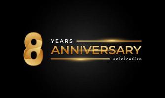 8-jähriges Jubiläum mit glänzender goldener und silberner Farbe für Feierlichkeiten, Hochzeiten, Grußkarten und Einladungen einzeln auf schwarzem Hintergrund vektor
