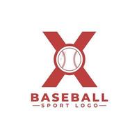 Buchstabe x mit Baseball-Logo-Design. Vektordesign-Vorlagenelemente für Sportteams oder Corporate Identity. vektor
