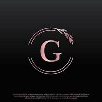 elegant g bokstav cirkel blommig logotyp med kreativ elegant löv monogram grenlinje och rosa svart färg. användbar för logotyper för företag, mode, kosmetika, spa, vetenskap, medicin och natur. vektor