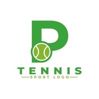 Buchstabe p mit Tennis-Logo-Design. Vektordesign-Vorlagenelemente für Sportteams oder Corporate Identity. vektor