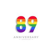 89-jährige Jubiläumsfeier mit Regenbogenfarbe für Feierveranstaltung, Hochzeit, Grußkarte und Einladung einzeln auf weißem Hintergrund vektor