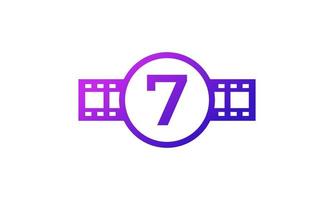 Nummer 7 Kreis mit Rollenstreifen Filmstreifen für Inspiration für das Logo des Filmkinoproduktionsstudios vektor
