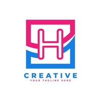 korporationsbuchstabe h-logo mit quadratischem und swoosh-design und blau-rosa farbvektorschablonenelement vektor