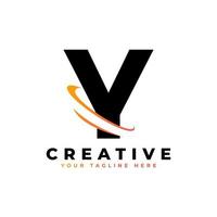 korporationsbuchstabe y-logo mit kreativ gebogenem swoosh-symbol-vektorschablonenelement in schwarzer und gelber farbe. vektor