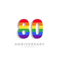 80-jähriges Jubiläum mit Regenbogenfarbe für Feierlichkeiten, Hochzeiten, Grußkarten und Einladungen isoliert auf weißem Hintergrund