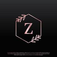 elegant z-bokstav hexagon blommig logotyp med kreativ elegant löv monogram grenlinje och rosa svart färg. användbar för logotyper för företag, mode, kosmetika, spa, vetenskap, medicin och natur. vektor