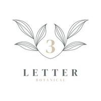Nummer 3 florales und botanisches Logo. naturblatt feminin für schönheitssalon, massage, kosmetik oder spa-ikonensymbol vektor