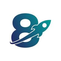Nummer 8 mit Rocket Up und Swoosh-Logo-Design. kreative buchstabenmarke geeignet für markenidentität, reise, start up, logistik, geschäftslogovorlage vektor