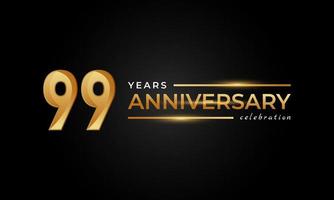 99-jähriges Jubiläum mit glänzender goldener und silberner Farbe für Feierlichkeiten, Hochzeiten, Grußkarten und Einladungen einzeln auf schwarzem Hintergrund vektor