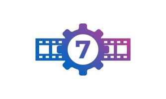 Nummer 7-Zahnrad mit Rollenstreifen Filmstreifen für Inspiration für das Logo des Filmkino-Produktionsstudios vektor