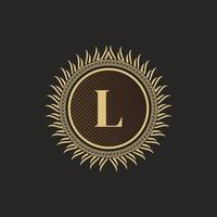 emblem bokstaven l guld monogram design. lyx volumetrisk logotyp mall. 3d linje prydnad för affärsskylt, märke, vapen, etikett, boutiquemärke, hotell, restaurang, heraldiskt. vektor illustration