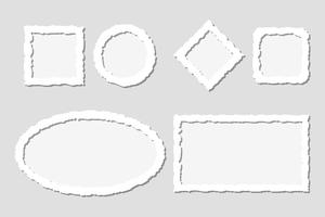 Sats av vita rifna pappersramar med skuggor, olika former vektor