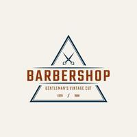 Vintage-Emblem-Abzeichen-Barber-Shop-Logo mit Scherensymbol für Gentleman-Haarschnitt in Vektorillustration im Retro-Stil