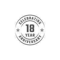 18-jähriges Jubiläumsfeier-Emblem-Abzeichen mit grauer Farbe für Feierlichkeiten, Hochzeiten, Grußkarten und Einladungen isoliert auf weißem Hintergrund vektor