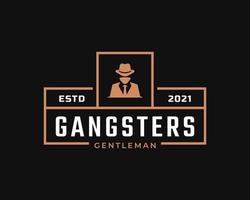 klassisk vintage retro etikett för gangsters och inspiration för maffialogotypdesign. man i svart kostym symbol vektor